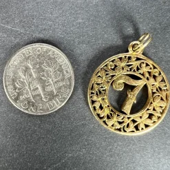 Pamono 18 Karat Yellow Gold Lucky Number 7 4-Leaf Clover Good Luck Charm Pendant, 1890s><noscript><img width=