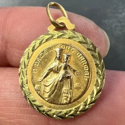 Online Pamono 18 Karat Yellow Gold Notre Dame de Mont Carmel Sacred Heart Medal Pendant by E. Dropsy, 1890s