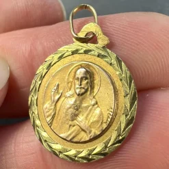 Online Pamono 18 Karat Yellow Gold Notre Dame de Mont Carmel Sacred Heart Medal Pendant by E. Dropsy, 1890s