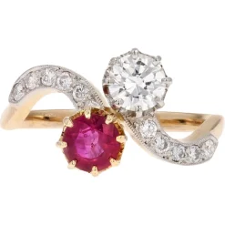 Pamono 18 Karat Yellow Gold Ring with Ruby and Diamonds, 1960s> Rings