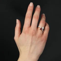Pamono 18 Karat Yellow Gold Ring with Ruby and Diamonds, 1960s><noscript><img width=