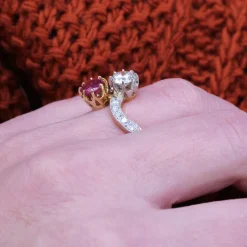 Pamono 18 Karat Yellow Gold Ring with Ruby and Diamonds, 1960s><noscript><img width=