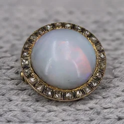 Pamono 18 Karat Yellow Gold Round Brooch with Opal, Diamonds & Enamel, 1930s><noscript><img width=