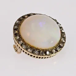 Pamono 18 Karat Yellow Gold Round Brooch with Opal, Diamonds & Enamel, 1930s><noscript><img width=