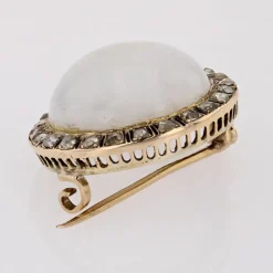 Pamono 18 Karat Yellow Gold Round Brooch with Opal, Diamonds & Enamel, 1930s><noscript><img width=