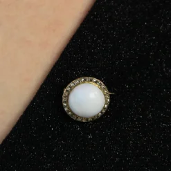 Pamono 18 Karat Yellow Gold Round Brooch with Opal, Diamonds & Enamel, 1930s><noscript><img width=