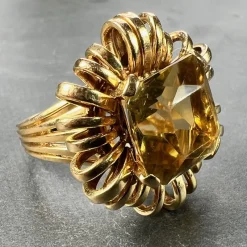 Best Pamono 18 Karat Yellow Gold Spring Cocktail Ring with Citrine, 1950s