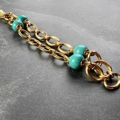 Pamono 18 Karat Yellow Gold Turquoise Link Bracelet, 1960s> Bracelets