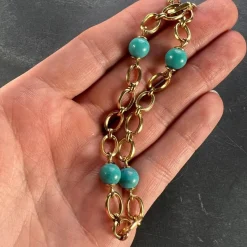 Pamono 18 Karat Yellow Gold Turquoise Link Bracelet, 1960s><noscript><img width=