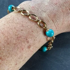 Pamono 18 Karat Yellow Gold Turquoise Link Bracelet, 1960s><noscript><img width=