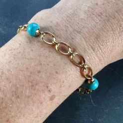 Pamono 18 Karat Yellow Gold Turquoise Link Bracelet, 1960s><noscript><img width=