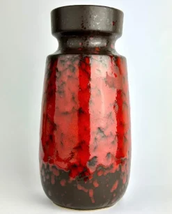 Pamono 242-22 Red and Black Fat Drip Lava Ceramic Vase from Scheurich Keramik, 1960s> Vases