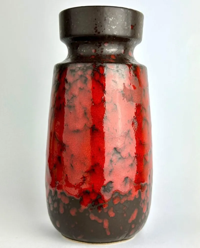 Pamono 242-22 Red and Black Fat Drip Lava Ceramic Vase from Scheurich Keramik, 1960s> Vases