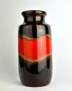 Pamono 213-20 Red and Black Fat Lava Ceramic Vase from Scheurich Keramik, 1960s> Vases