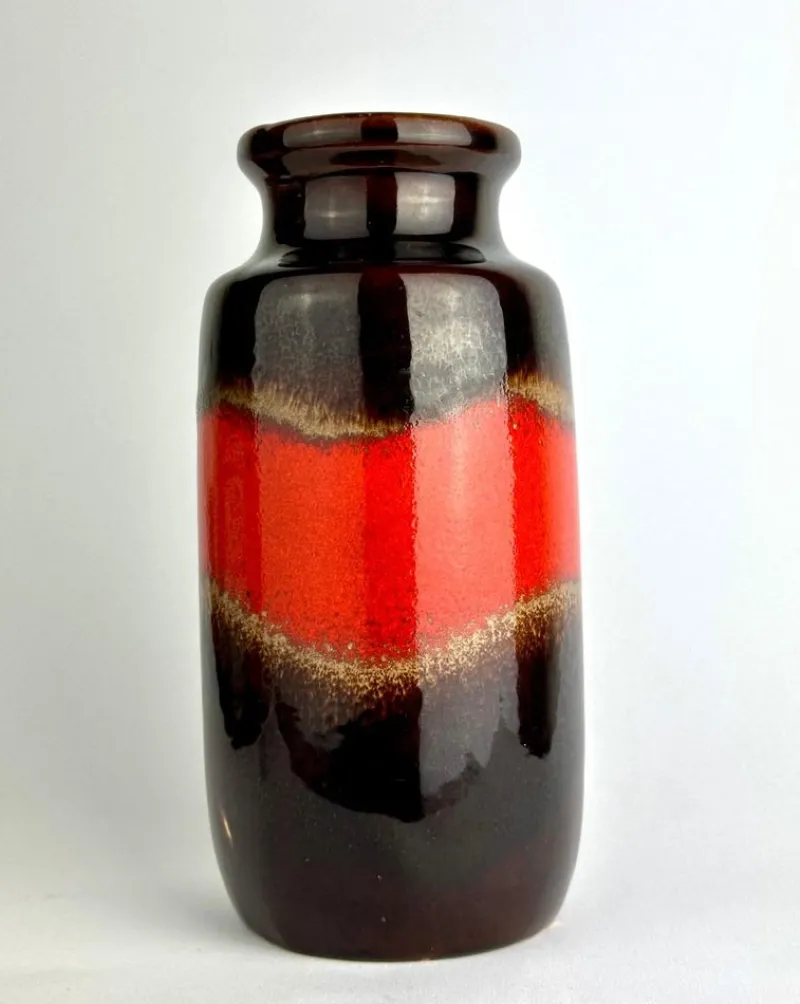 Pamono 213-20 Red and Black Fat Lava Ceramic Vase from Scheurich Keramik, 1960s> Vases