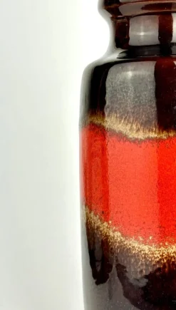 Pamono 213-20 Red and Black Fat Lava Ceramic Vase from Scheurich Keramik, 1960s> Vases