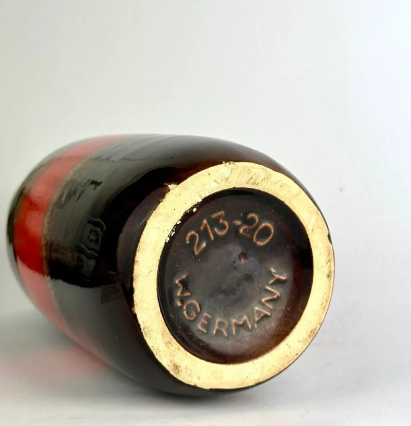 Pamono 213-20 Red and Black Fat Lava Ceramic Vase from Scheurich Keramik, 1960s> Vases