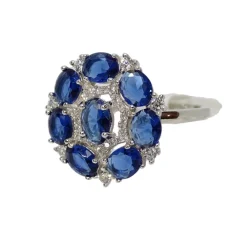 Pamono 925 Silver Rosette Ring with Sapphire Root and Zircons, Italy, 21st Century> Rings