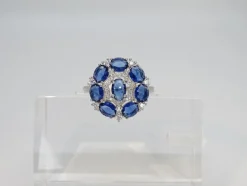 Pamono 925 Silver Rosette Ring with Sapphire Root and Zircons, Italy, 21st Century><noscript><img width=