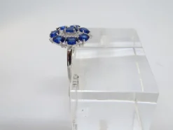 Pamono 925 Silver Rosette Ring with Sapphire Root and Zircons, Italy, 21st Century><noscript><img width=