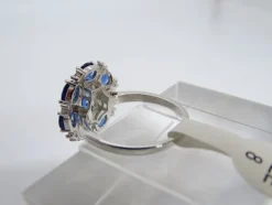 Pamono 925 Silver Rosette Ring with Sapphire Root and Zircons, Italy, 21st Century><noscript><img width=