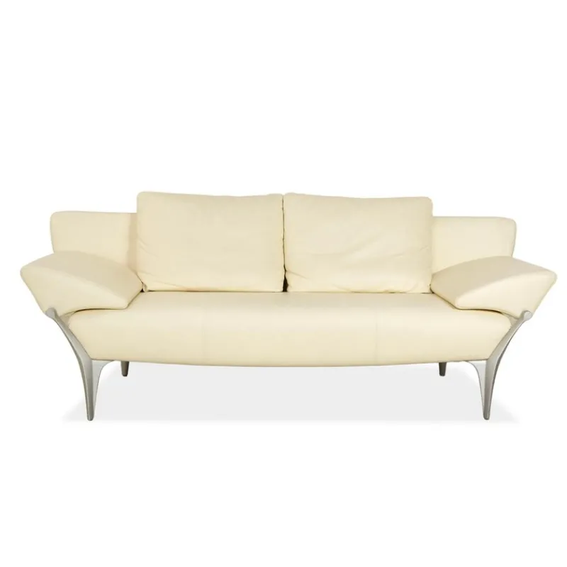 Pamono 1600 Two-Seater Cream Sofa in Leather from Rolf Benz