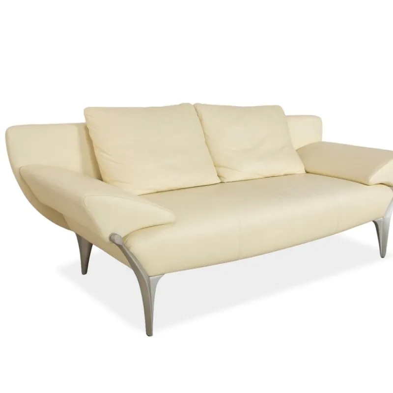 Pamono 1600 Two-Seater Cream Sofa in Leather from Rolf Benz