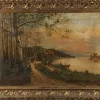 Pamono A. Fournier, Mountain Lake with Rowing Boats and River, 1950, Oil on Canvas> Old Masters