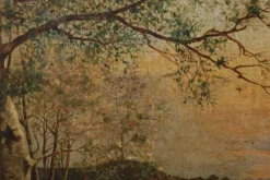Pamono A. Fournier, Mountain Lake with Rowing Boats and River, 1950, Oil on Canvas><noscript><img width=