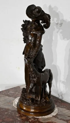 Pamono A. Gaudez, L’élégante et son chien, 19th Century, Bronze><noscript><img width=