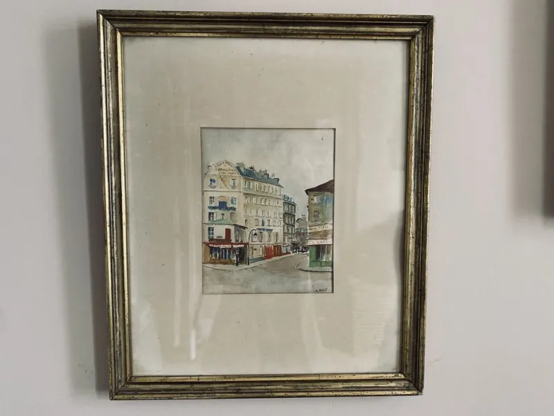 Pamono A. Paly, Parisian Street Scene with Berlin Bar, Watercolor, Framed> Impressionist