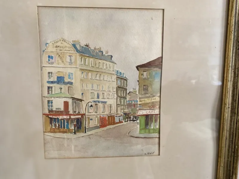 Pamono A. Paly, Parisian Street Scene with Berlin Bar, Watercolor, Framed> Impressionist