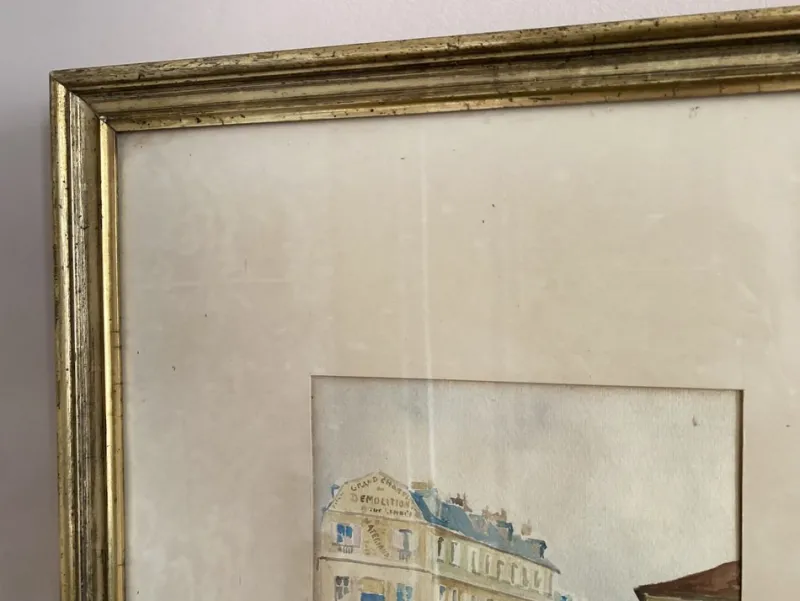 Pamono A. Paly, Parisian Street Scene with Berlin Bar, Watercolor, Framed> Impressionist