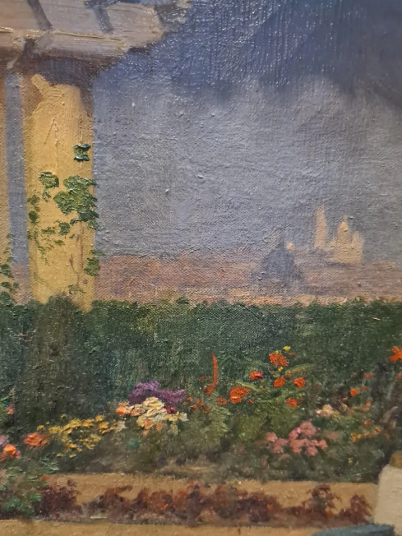 Pamono A Scottroy, View of Paris, Les Invalides and Sacre Coeur, Art Deco Garden, 1931, Oil on Canvas> Art Deco|Painting