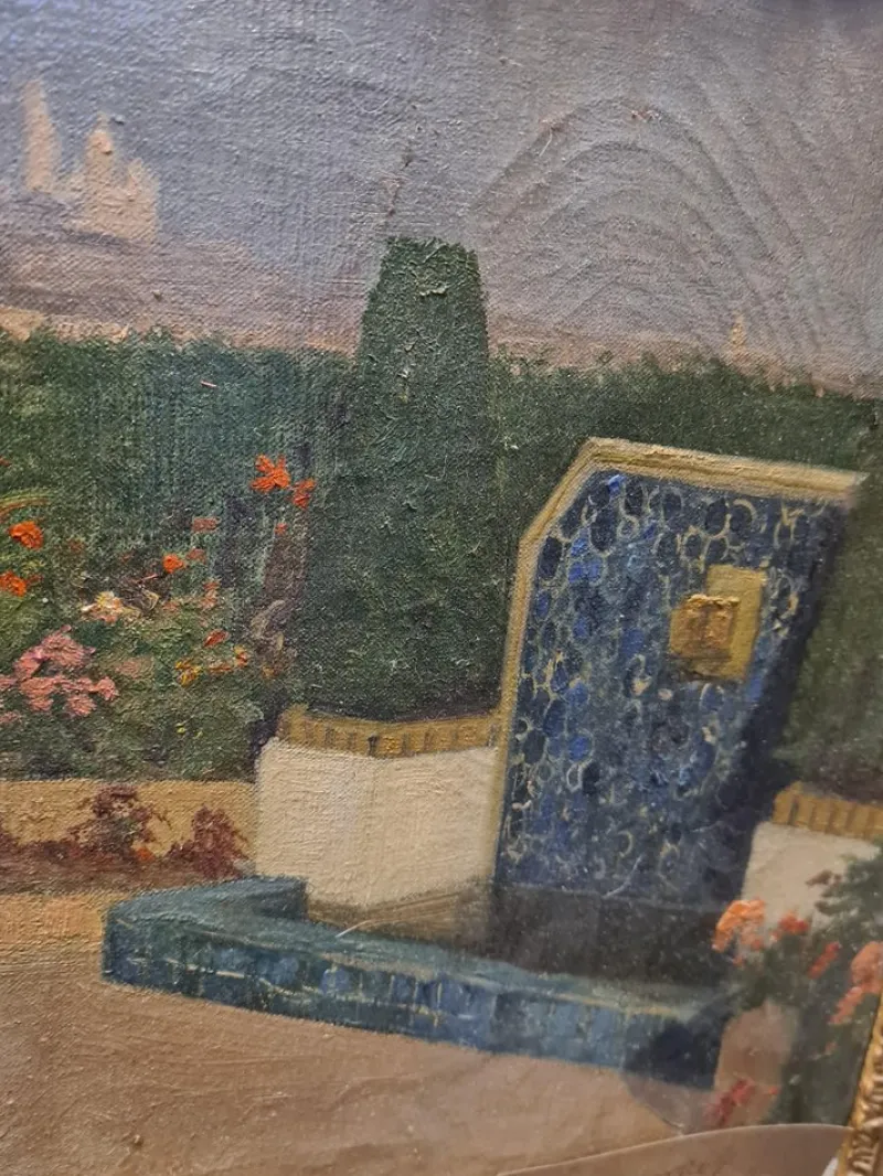 Pamono A Scottroy, View of Paris, Les Invalides and Sacre Coeur, Art Deco Garden, 1931, Oil on Canvas> Art Deco|Painting