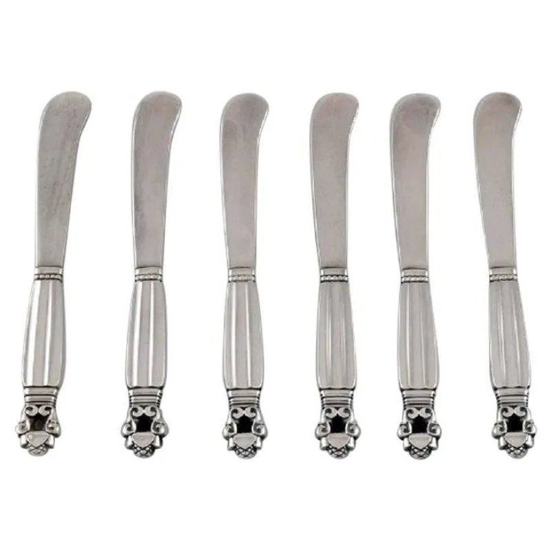 Pamono Acorn Butter Knives in Sterling Silver from Georg Jensen, Set of 6> Cutlery & Serving Utensils