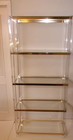 Pamono Acrylic Glass, Acrylic & Brass Glass Shelf> Shelves & Wall Units