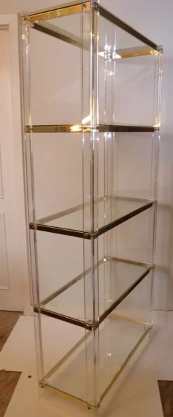 Pamono Acrylic Glass, Acrylic & Brass Glass Shelf><noscript><img width=
