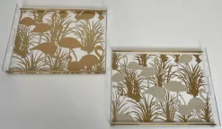 Pamono Acrylic Glass and Brass Trays with Gilded Bird Decor, Set of 2> Trays