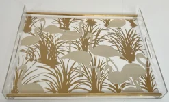 Pamono Acrylic Glass and Brass Trays with Gilded Bird Decor, Set of 2><noscript><img width=
