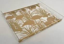 Pamono Acrylic Glass and Brass Trays with Gilded Bird Decor, Set of 2><noscript><img width=