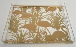 Pamono Acrylic Glass and Brass Trays with Gilded Bird Decor, Set of 2><noscript><img width=