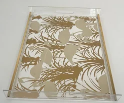 Pamono Acrylic Glass and Brass Trays with Gilded Bird Decor, Set of 2><noscript><img width=