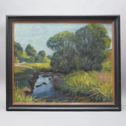 Best Pamono Adelbert Wimmenauer, Impressionist Landscape, 1890s, Oil on Canvas, Framed