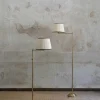 Pamono Adjustable Brass Floor Lamps with Fabric Lampshade, 1970s, Set of 2> Floor Lamps