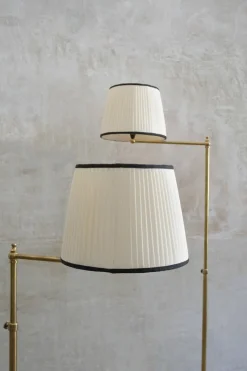 Pamono Adjustable Brass Floor Lamps with Fabric Lampshade, 1970s, Set of 2><noscript><img width=