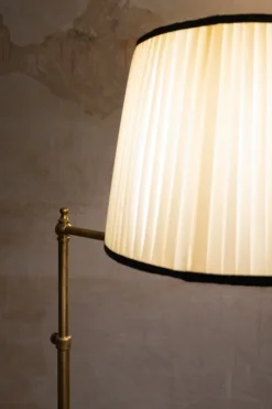 Pamono Adjustable Brass Floor Lamps with Fabric Lampshade, 1970s, Set of 2><noscript><img width=