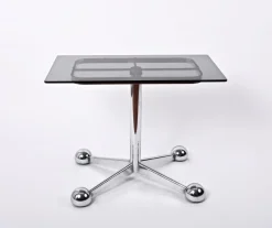 Pamono Adjustable Coffee Table in Chrome & Smoked Glass with Wheels from Allegri Arredamenti, 1970s> Worktables & Workbenches