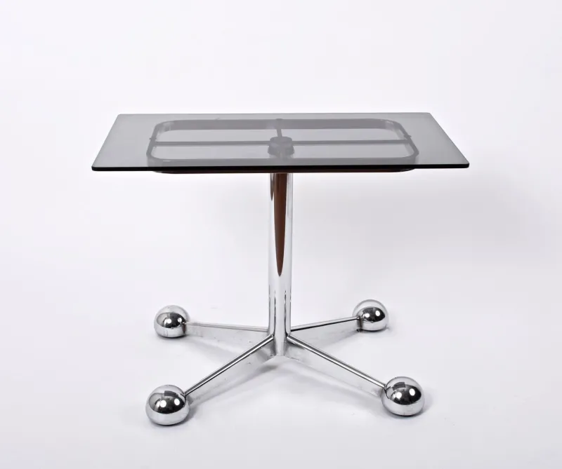 Pamono Adjustable Coffee Table in Chrome & Smoked Glass with Wheels from Allegri Arredamenti, 1970s> Worktables & Workbenches