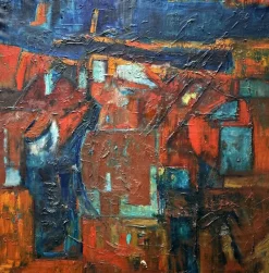 Pamono Adolf Gerhard, Composition-Landscape, German Expressionist, Large Pastose Painting, 1970><noscript><img width=